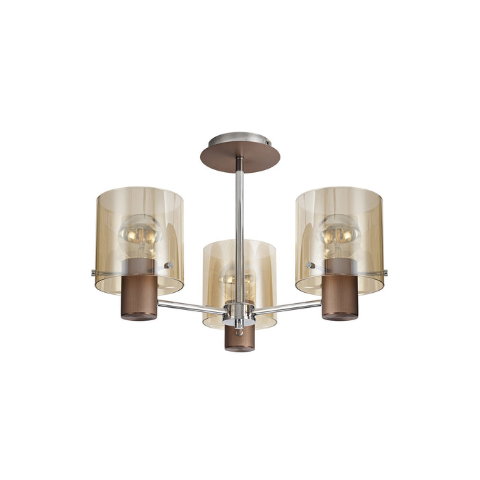 Nelson Lighting NL84039 Blade Semi Ceiling 3 Light Mocha/Amber Glass