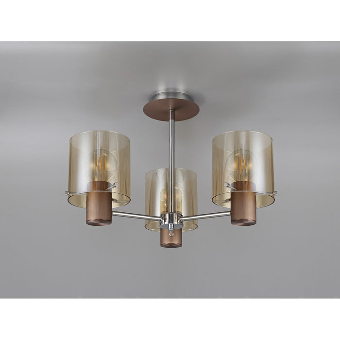 Nelson Lighting NL84039 Blade Semi Ceiling 3 Light Mocha/Amber Glass