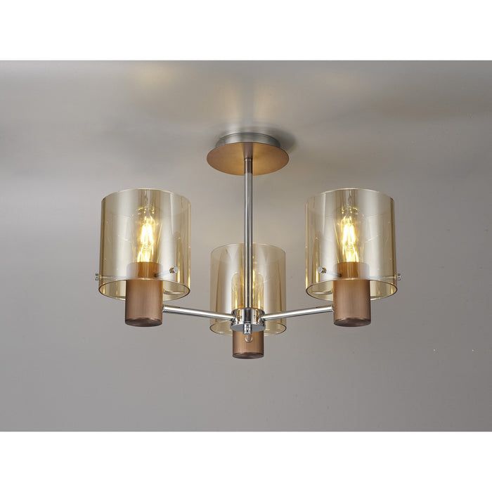 Nelson Lighting NL84039 Blade Semi Ceiling 3 Light Mocha/Amber Glass