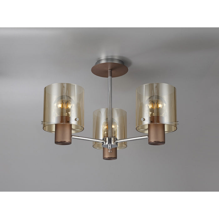 Nelson Lighting NL84039 Blade Semi Ceiling 3 Light Mocha/Amber Glass