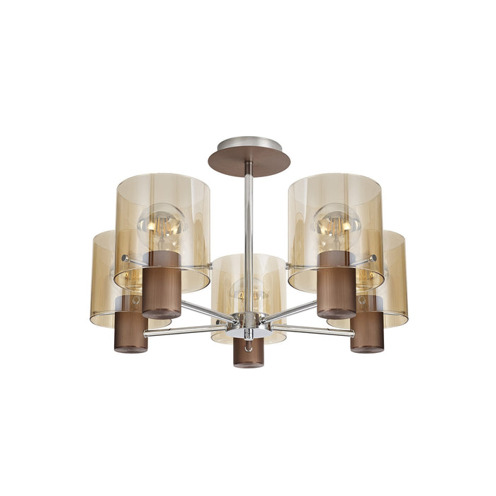 Nelson Lighting NL84049 Blade Semi Ceiling 5 Light Mocha/Amber Glass