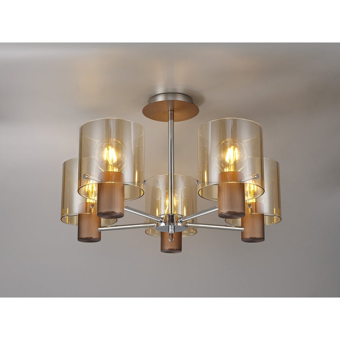 Nelson Lighting NL84049 Blade Semi Ceiling 5 Light Mocha/Amber Glass