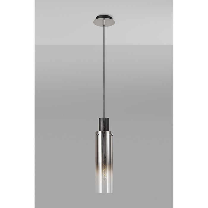 Nelson Lighting NL84889 Blade Slim Single Pendant Adjustable Black/Smoke Fade Glass