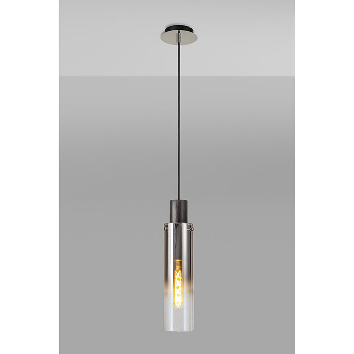 Nelson Lighting NL84889 Blade Slim Single Pendant Adjustable Black/Smoke Fade Glass