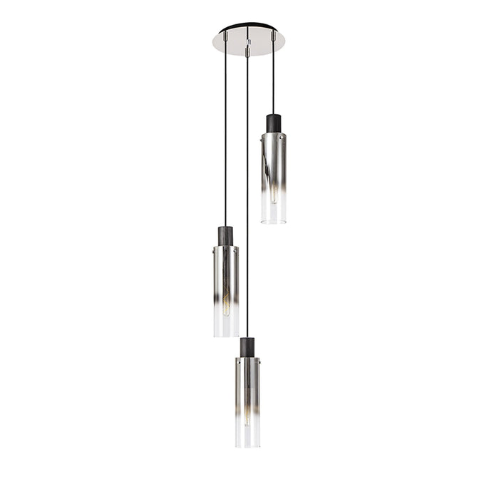 Nelson Lighting NL84899 Blade Slim Round Pendant 3 Light Adjustable Black/Smoke Fade Glass