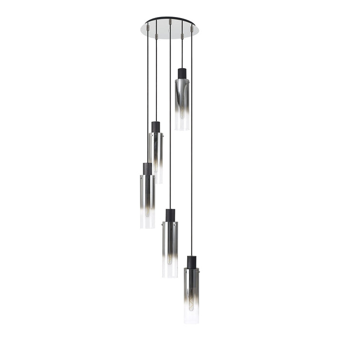 Nelson Lighting NL84909 Blade Slim Round Pendant 5 Light Adjustable Black/Smoke Fade Glass