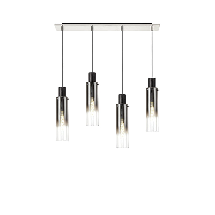 Nelson Lighting NL84949 Blade Slim Linear Pendant 4 Light Adjustable Black/Smoke Fade Glass