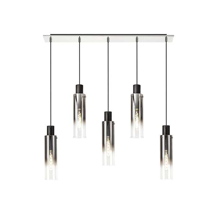 Nelson Lighting NL84959 Blade Slim Linear Pendant 5 Light Adjustable Black/Smoke Fade Glass