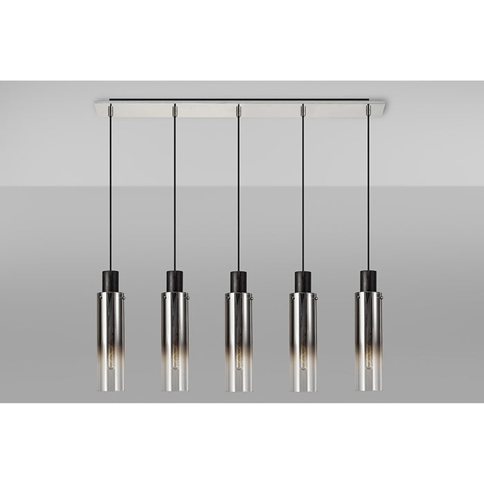 Nelson Lighting NL84959 Blade Slim Linear Pendant 5 Light Adjustable Black/Smoke Fade Glass