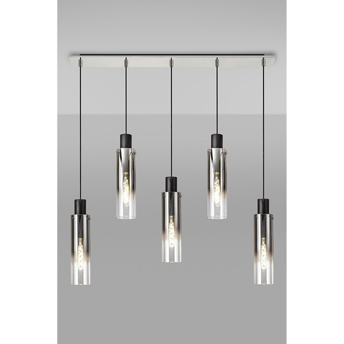 Nelson Lighting NL84959 Blade Slim Linear Pendant 5 Light Adjustable Black/Smoke Fade Glass