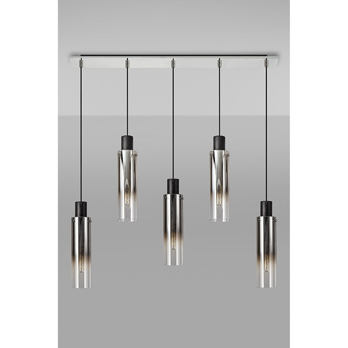 Nelson Lighting NL84959 Blade Slim Linear Pendant 5 Light Adjustable Black/Smoke Fade Glass