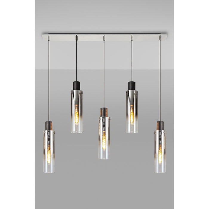 Nelson Lighting NL84959 Blade Slim Linear Pendant 5 Light Adjustable Black/Smoke Fade Glass