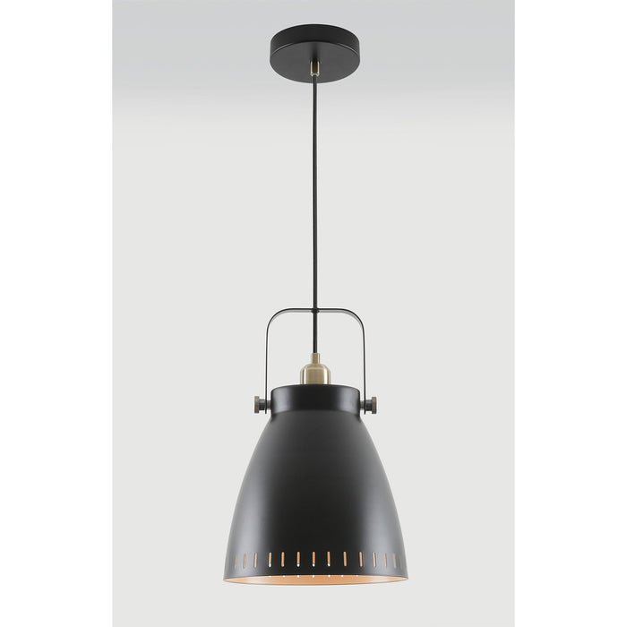 Nelson Lighting NL77289 Bojam Large Pendant 1 Light Matt Black/Antique Brass/Khaki