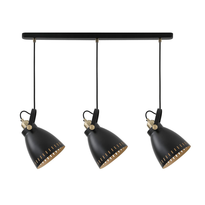 Nelson Lighting NL77299 Bojam Linear Pendant 3 Light Matt Black/Antique Brass/Khaki