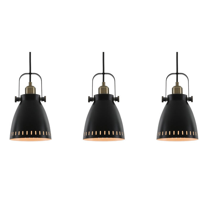 Nelson Lighting NL77299 Bojam Linear Pendant 3 Light Matt Black/Antique Brass/Khaki