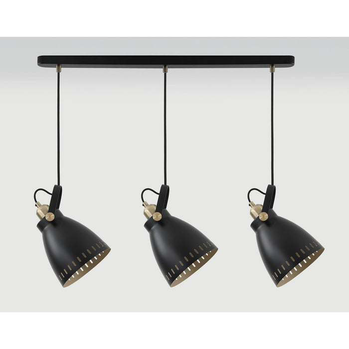 Nelson Lighting NL77299 Bojam Linear Pendant 3 Light Matt Black/Antique Brass/Khaki