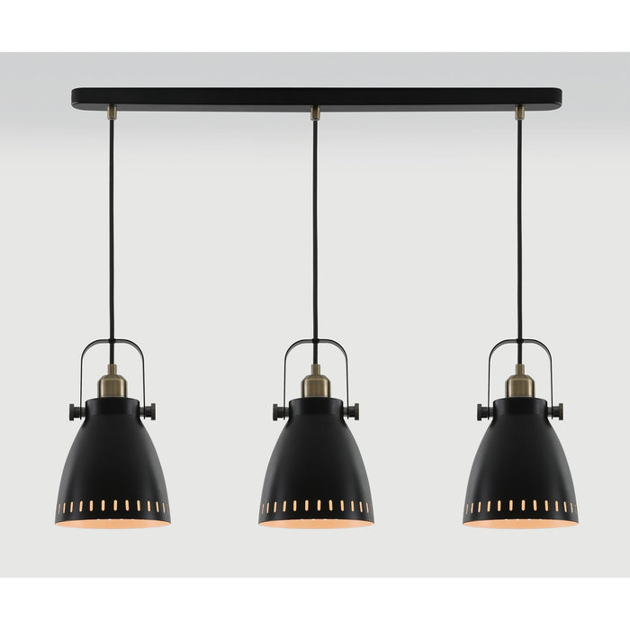 Nelson Lighting NL77299 Bojam Linear Pendant 3 Light Matt Black/Antique Brass/Khaki