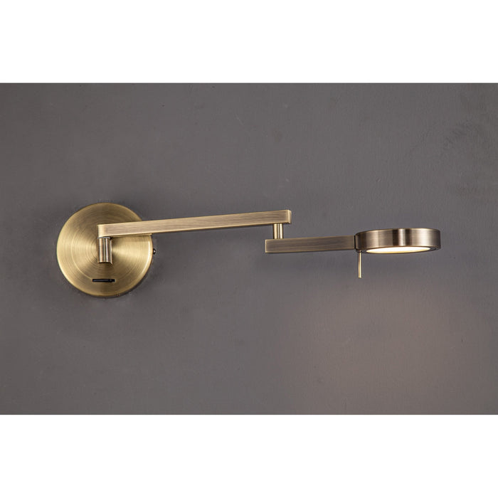 Nelson Lighting NL78039 Burlon Adjustable Swing Arm Wall Lamp / Reader LED Antique Brass