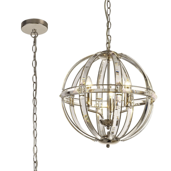 Nelson Lighting NL81389 Char Large Round Pendant 3 Light Polished Nickel