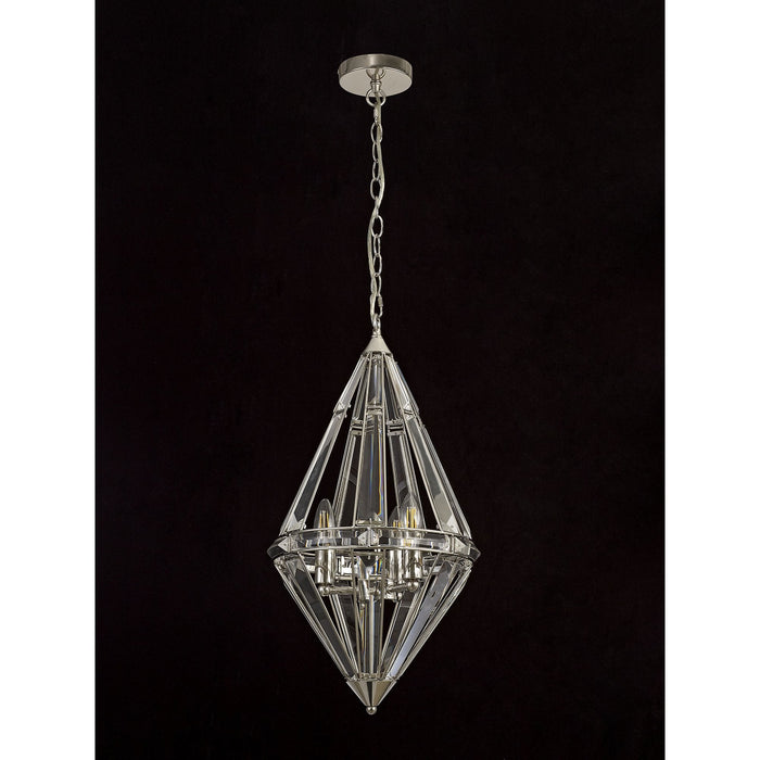 Nelson Lighting NL81409 Char Diamond Pendant 3 Light Polished Nickel