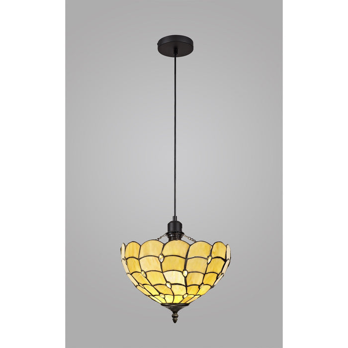 Nelson Lighting NLK00339 Chrisy 1 Light Up Lighter Pendant With 30cm Tiffany Shade Beige/Clear Crystal/Black