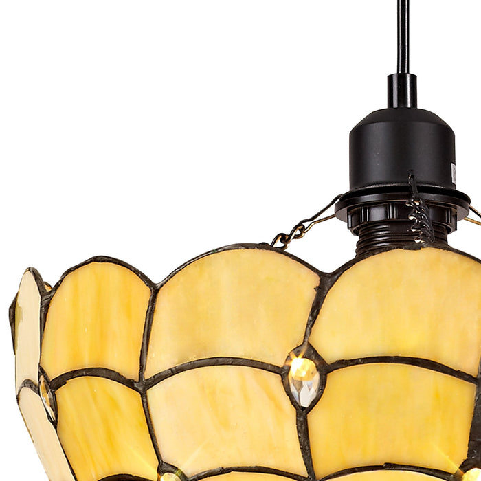 Nelson Lighting NLK00339 Chrisy 1 Light Up Lighter Pendant With 30cm Tiffany Shade Beige/Clear Crystal/Black