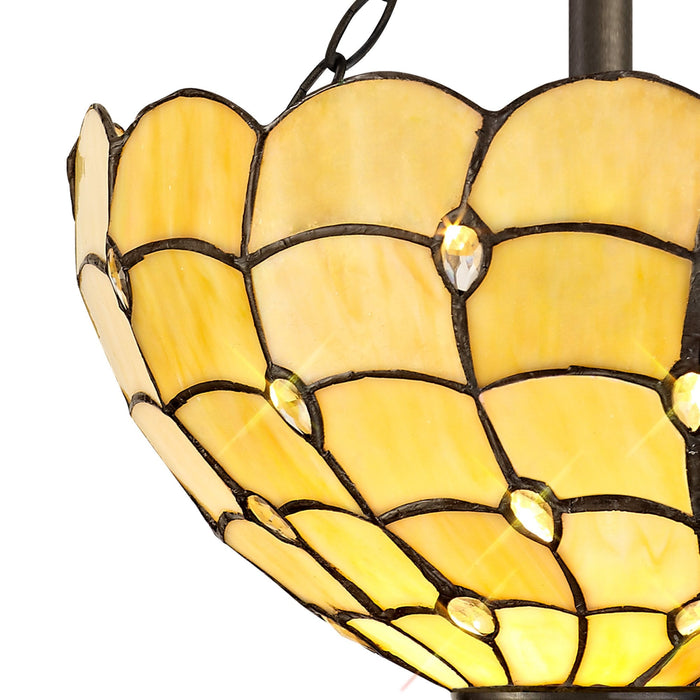 Nelson Lighting NLK00409 Chrisy 2 Light Semi Ceiling With 30cm Tiffany Shade Beige/Clear Crystal/Aged Antique Brass