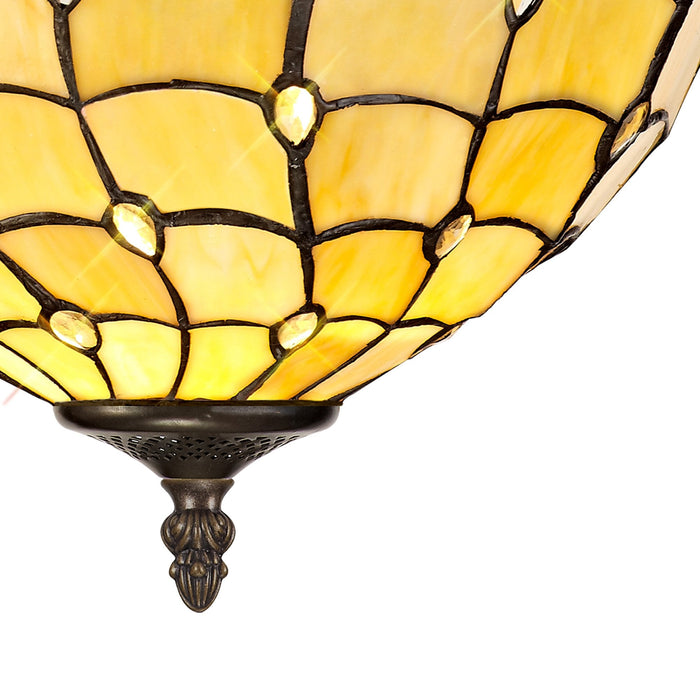 Nelson Lighting NLK00409 Chrisy 2 Light Semi Ceiling With 30cm Tiffany Shade Beige/Clear Crystal/Aged Antique Brass