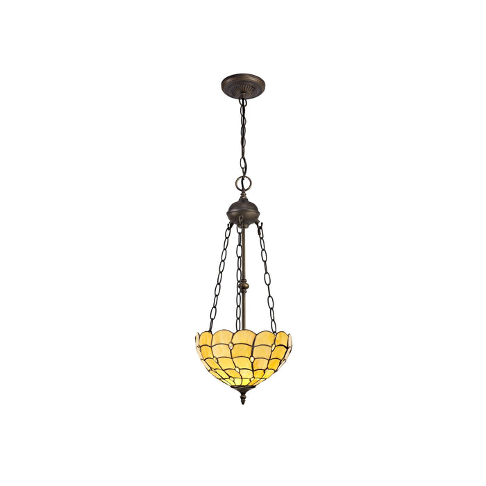 Nelson Lighting NLK00429 Chrisy 2 Light Up Lighter Pendant With 30cm Tiffany Shade Beige/Clear Crystal/Aged Antique Brass