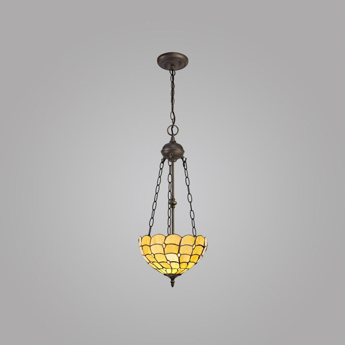 Nelson Lighting NLK00429 Chrisy 2 Light Up Lighter Pendant With 30cm Tiffany Shade Beige/Clear Crystal/Aged Antique Brass