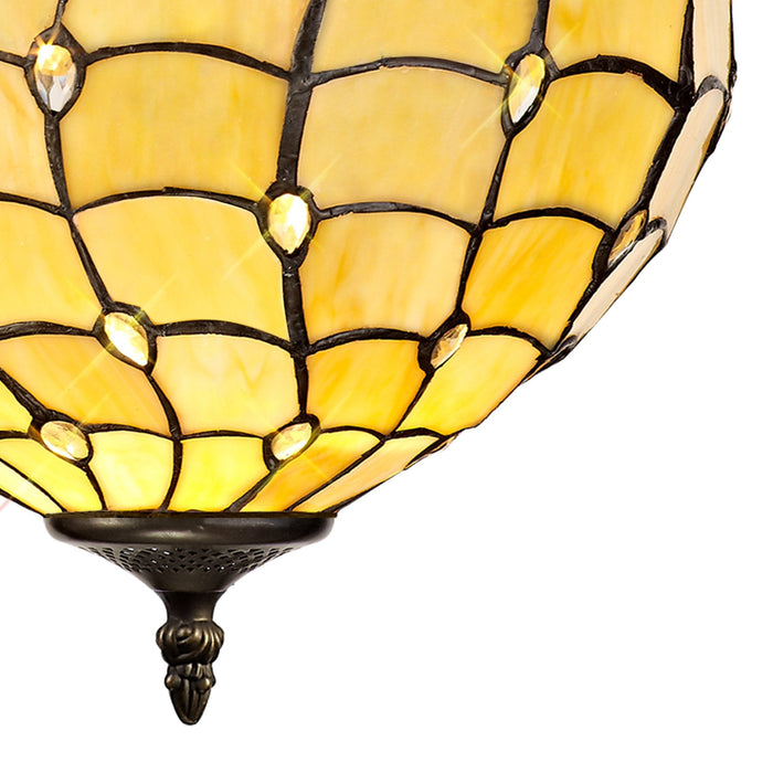 Nelson Lighting NLK00429 Chrisy 2 Light Up Lighter Pendant With 30cm Tiffany Shade Beige/Clear Crystal/Aged Antique Brass