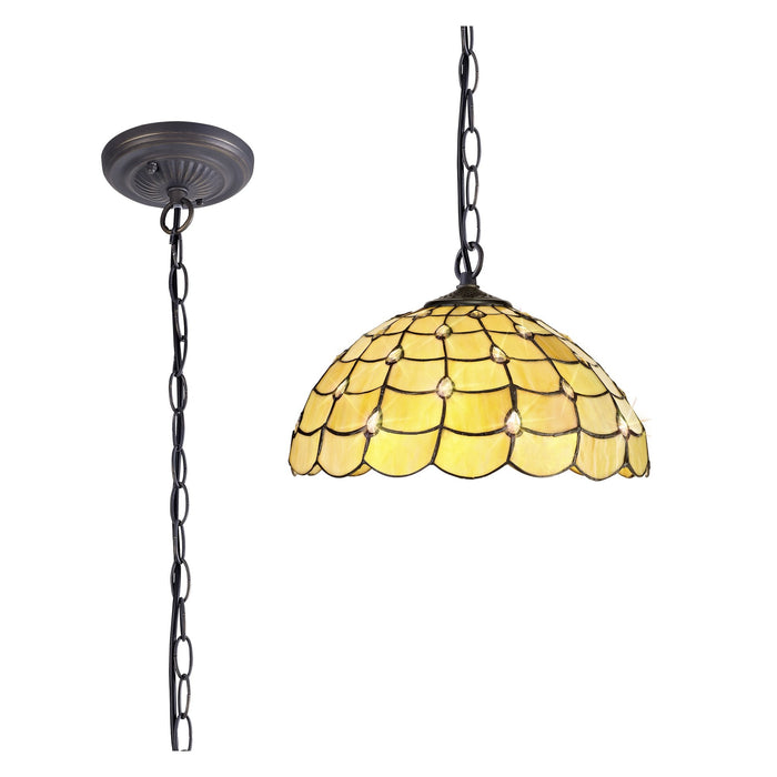 Nelson Lighting NLK00479 Chrisy 1 Light Down Lighter Pendant With 40cm Tiffany Shade Beige/Clear Crystal/Aged Antique Brass