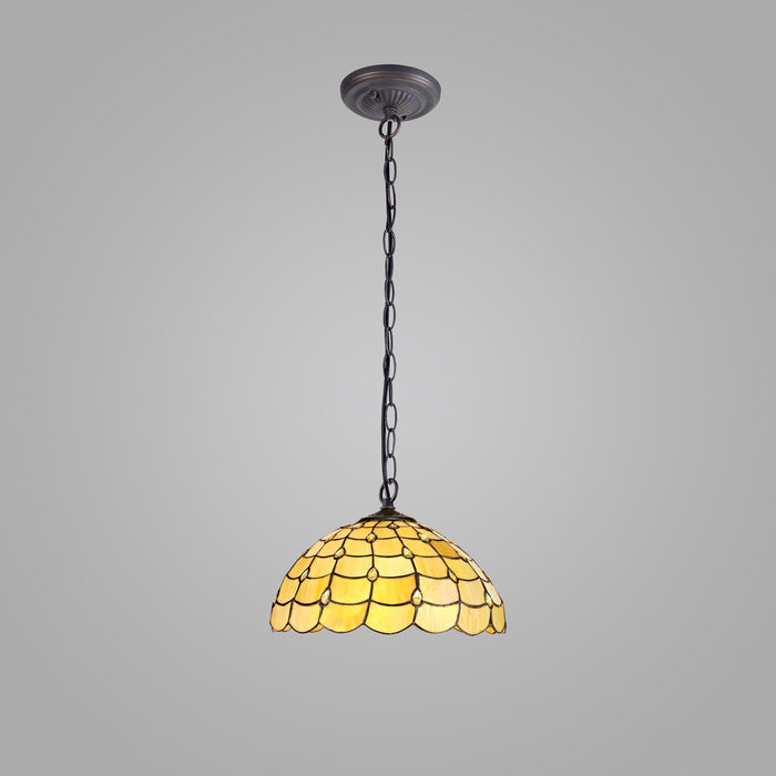 Nelson Lighting NLK00479 Chrisy 1 Light Down Lighter Pendant With 40cm Tiffany Shade Beige/Clear Crystal/Aged Antique Brass