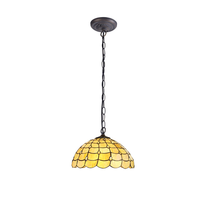 Nelson Lighting NLK00479 Chrisy 1 Light Down Lighter Pendant With 40cm Tiffany Shade Beige/Clear Crystal/Aged Antique Brass