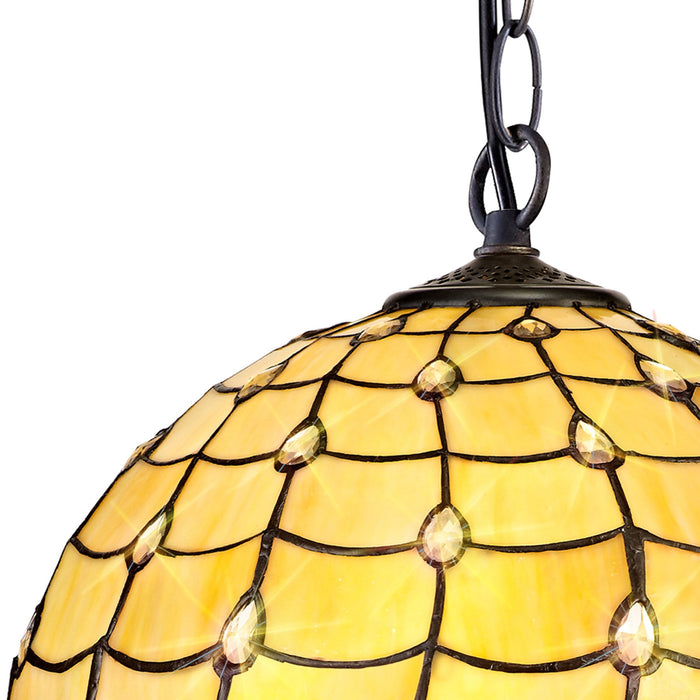 Nelson Lighting NLK00479 Chrisy 1 Light Down Lighter Pendant With 40cm Tiffany Shade Beige/Clear Crystal/Aged Antique Brass