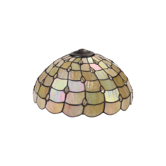 Nelson Lighting NLK00479 Chrisy 1 Light Down Lighter Pendant With 40cm Tiffany Shade Beige/Clear Crystal/Aged Antique Brass