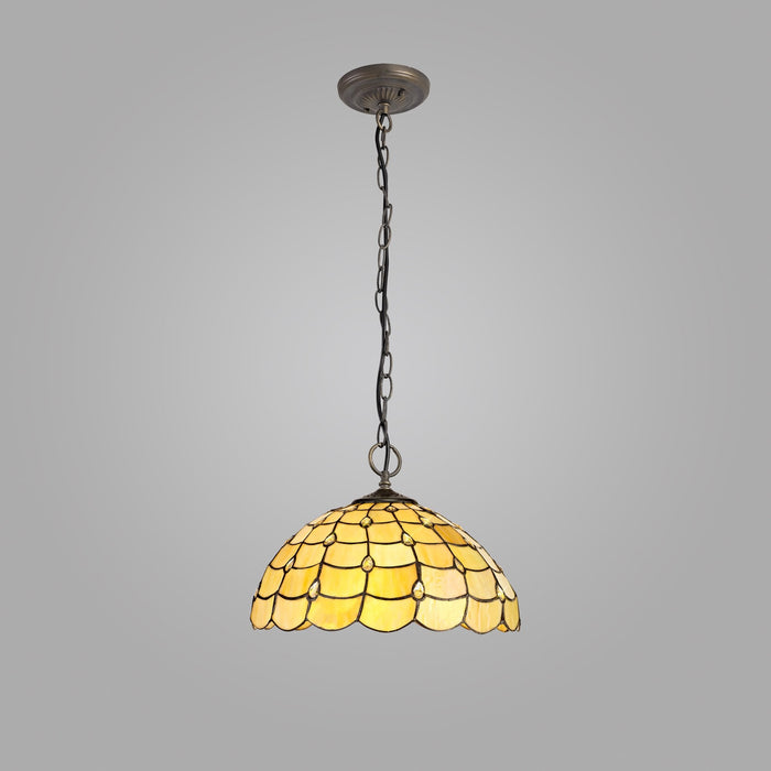 Nelson Lighting NLK00499 Chrisy 3 Light Down Lighter Pendant With 40cm Tiffany Shade Beige/Clear Crystal/Aged Antique Brass