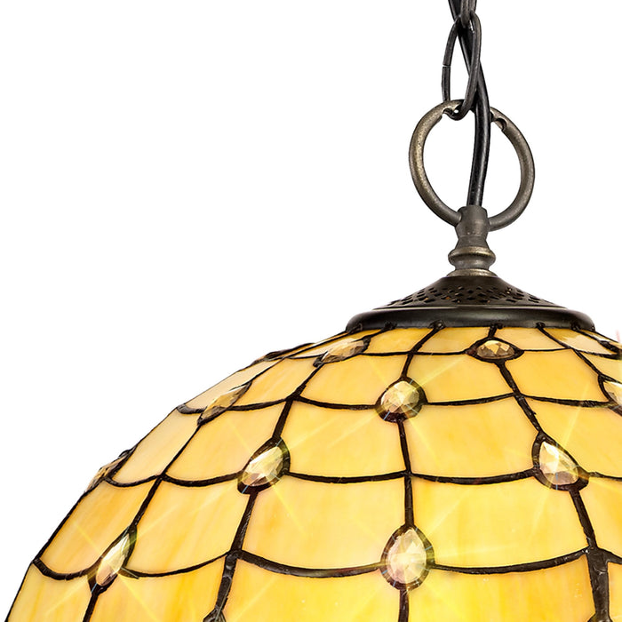 Nelson Lighting NLK00499 Chrisy 3 Light Down Lighter Pendant With 40cm Tiffany Shade Beige/Clear Crystal/Aged Antique Brass