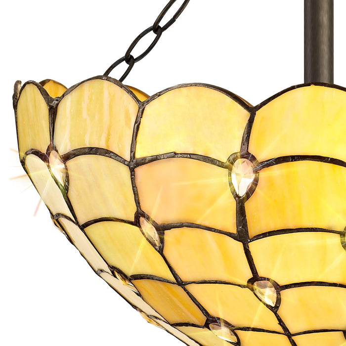 Nelson Lighting NLK00509 Chrisy 3 Light Semi Ceiling With 40cm Tiffany Shade Beige/Clear Crystal/Aged Antique Brass