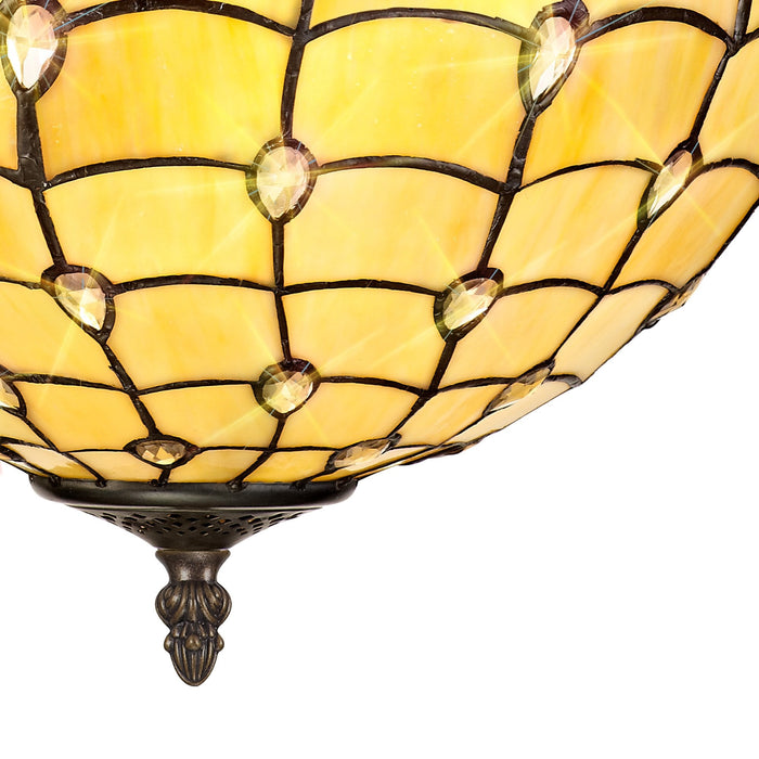 Nelson Lighting NLK00509 Chrisy 3 Light Semi Ceiling With 40cm Tiffany Shade Beige/Clear Crystal/Aged Antique Brass