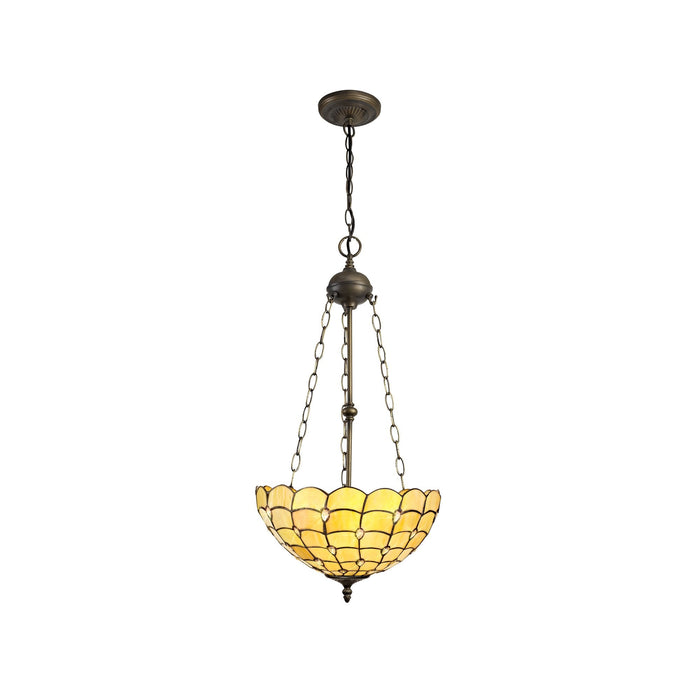 Nelson Lighting NLK00519 Chrisy 3 Light Up Lighter Pendant With 40cm Tiffany Shade Beige/Clear Crystal/Aged Antique Brass