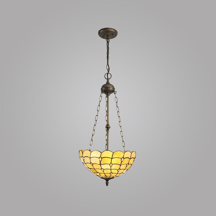 Nelson Lighting NLK00519 Chrisy 3 Light Up Lighter Pendant With 40cm Tiffany Shade Beige/Clear Crystal/Aged Antique Brass