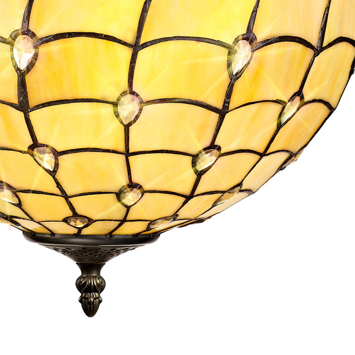 Nelson Lighting NLK00519 Chrisy 3 Light Up Lighter Pendant With 40cm Tiffany Shade Beige/Clear Crystal/Aged Antique Brass