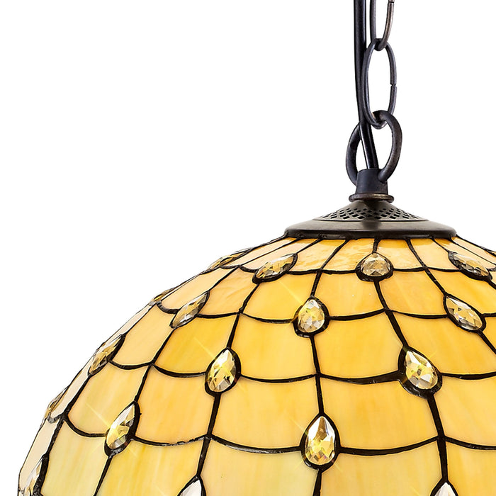 Nelson Lighting NLK00569 Chrisy 1 Light Down Lighter Pendant With 50cm Tiffany Shade Beige/Clear Crystal/Aged Antique Brass