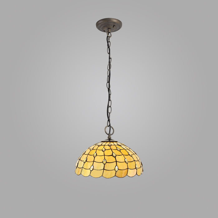 Nelson Lighting NLK00589 Chrisy 3 Light Down Lighter Pendant With 50cm Tiffany Shade Beige/Clear Crystal/Aged Antique Brass