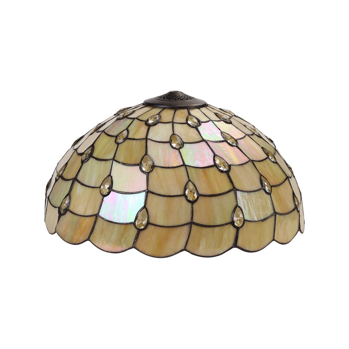 Nelson Lighting NLK00589 Chrisy 3 Light Down Lighter Pendant With 50cm Tiffany Shade Beige/Clear Crystal/Aged Antique Brass