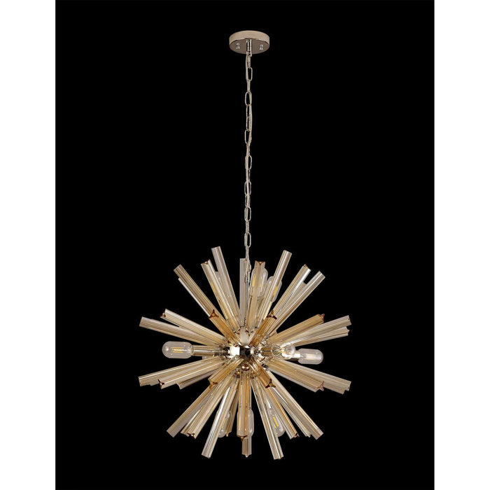 Nelson Lighting NL85119 Clover 10 Light Round Pendant Polished Nickel / Champagne Gold Glass