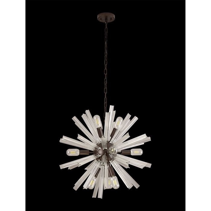 Nelson Lighting NL85129 Clover 10 Light Round Pendant Brown Oxide / Clear Glass