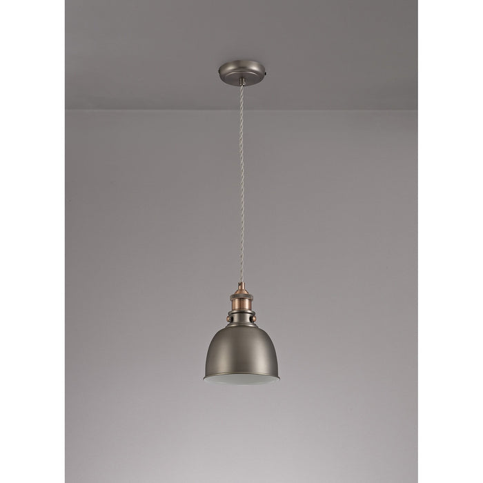 Nelson Lighting NL77369 Corfu Small Pendant 1 Light Antique Silver/Copper/White