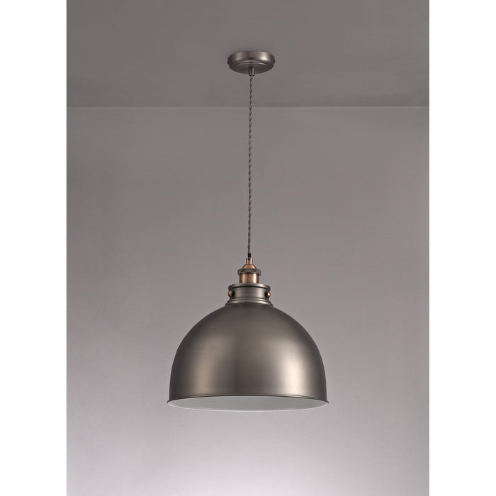 Nelson Lighting NL77389 Corfu Large Pendant 1 Light Antique Silver/Copper/White